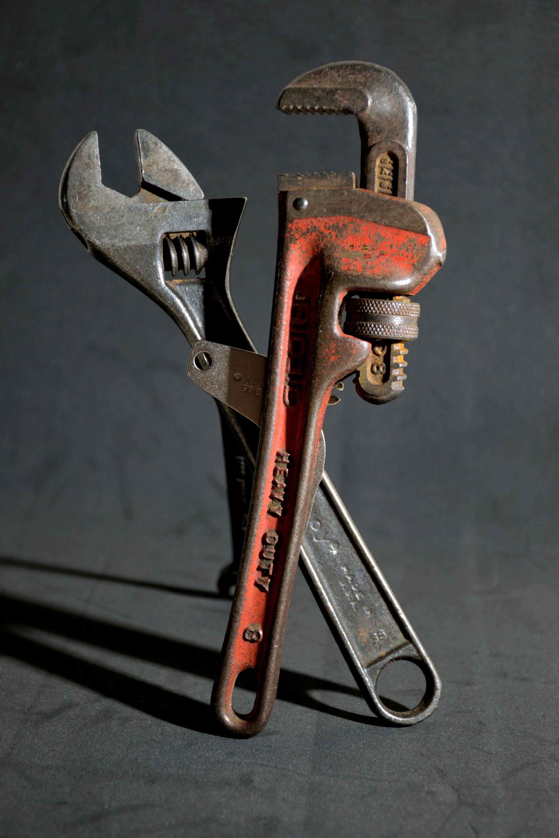 Vintage wrench set on a dark background